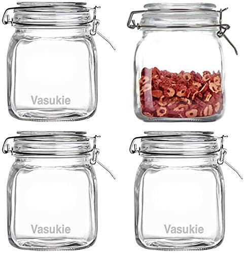 Vasukie Glass Jars with Airtight Lids Wide Mouth Storage Canister Jars Kitchen Storage Buckle Lid Canning Jar Dry Food Storage Pasta Spice Beans Flour (4) - Image 1