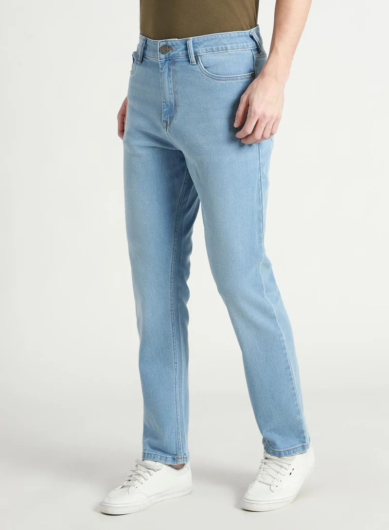 Dennis Lingo Straight Fit Light Blue Men's Jeans with Button & Zip Closure (Denim)