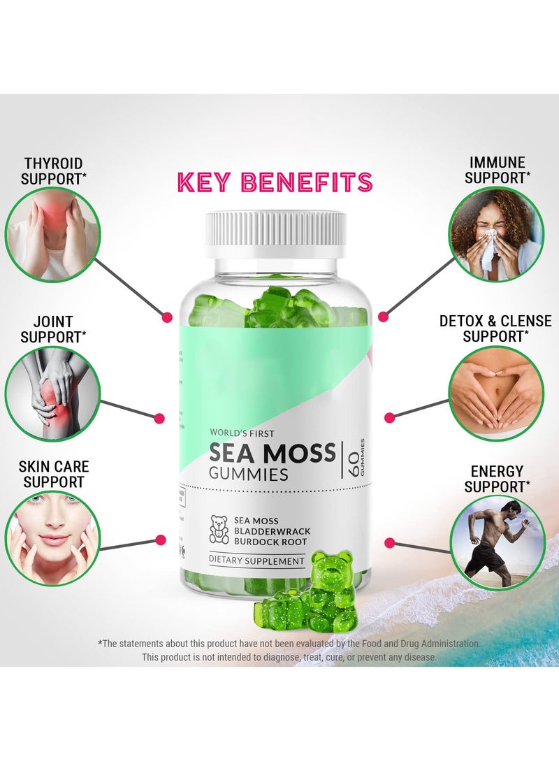 Daynee - Sea Moss Gummies - Natural Irish Sea Moss and Bladderwrack with Burdock Gummy - 60 Gummies - Vegan - Thyroid, Healthy Skin, Keto Detox, Gut, Joint Support Alkaline Supplements - Image 1