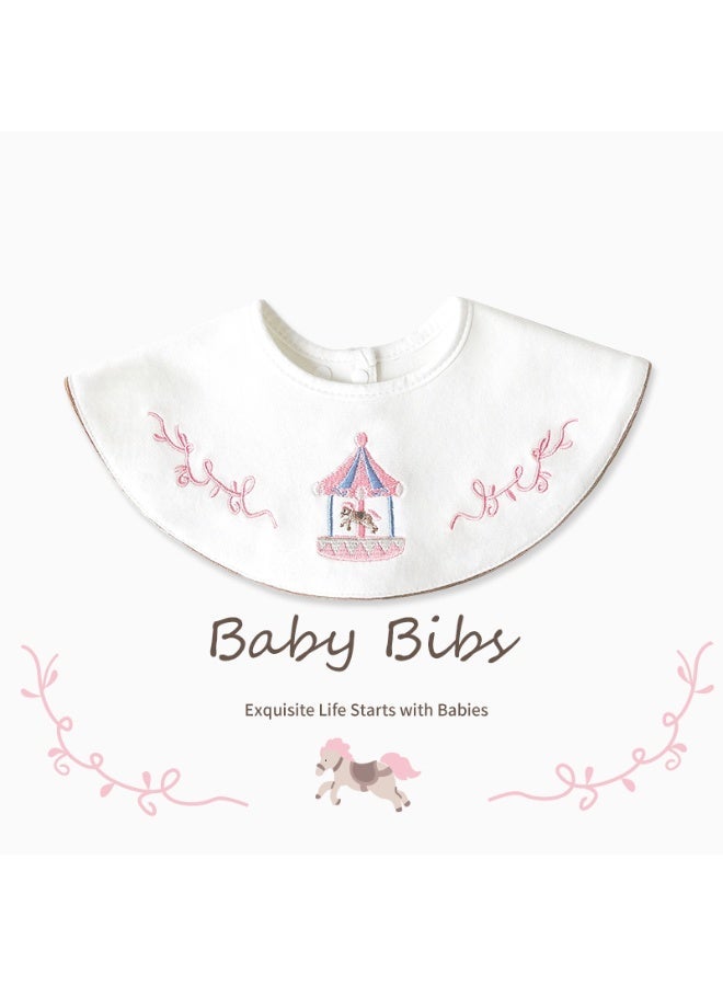 Premium Embroidered Cotton Baby Bib with Carousel and Vine Design - Waterproof Adjustable Drool Bib, Rolled Edge for Elegant Protection - Image 2