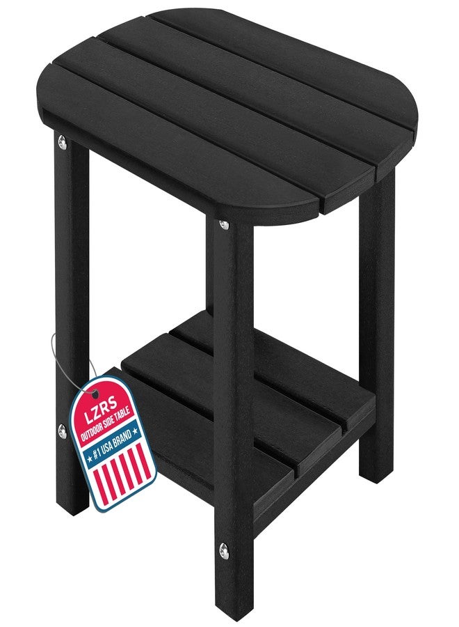 LZRS Outdoor Side Table, Double Adirondack Oval Side Table with 2-Tier Storage,HDPE End Tables for Patio, Backyard,Pool, Indoor Companion, Easy Maintenance & Weather Resistant(Black) - Image 1