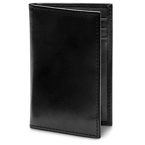 Bosca Men's Leather Card Holder Wallet – Italian Full Grain Vegetable Tanned Credit Card Case – 6 Card Slots, 2 Receipt Wells – Classic Glossy Finish – Gift-Ready Packaging - Black - Image 1