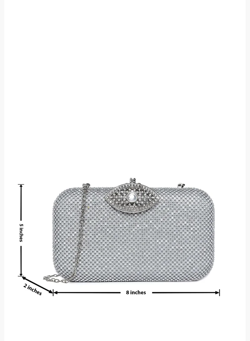 Haute Sauce Textured Push Lock Clutch Bag with Chain Strap