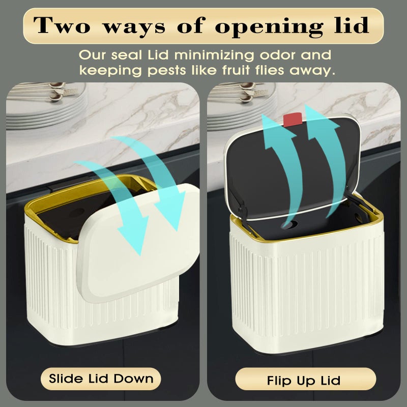 GloDeals Kitchen Trash Can with Lid, 2 in 1 Small Garbage Can Compost Bin Countertop, Wall-Mounted Under Sink Indoor Trash Bin for Kitchen, Bathroom, Cabinet Trash Can Hanging (4L, White/1.05 Gal) - Image 3