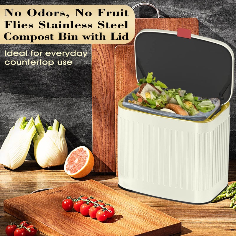 GloDeals Kitchen Trash Can with Lid, 2 in 1 Small Garbage Can Compost Bin Countertop, Wall-Mounted Under Sink Indoor Trash Bin for Kitchen, Bathroom, Cabinet Trash Can Hanging (4L, White/1.05 Gal) - Image 2
