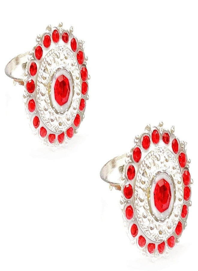 SMARNN Metal Red Stone Toe Ring for Women (Pack of 2) - Image 1