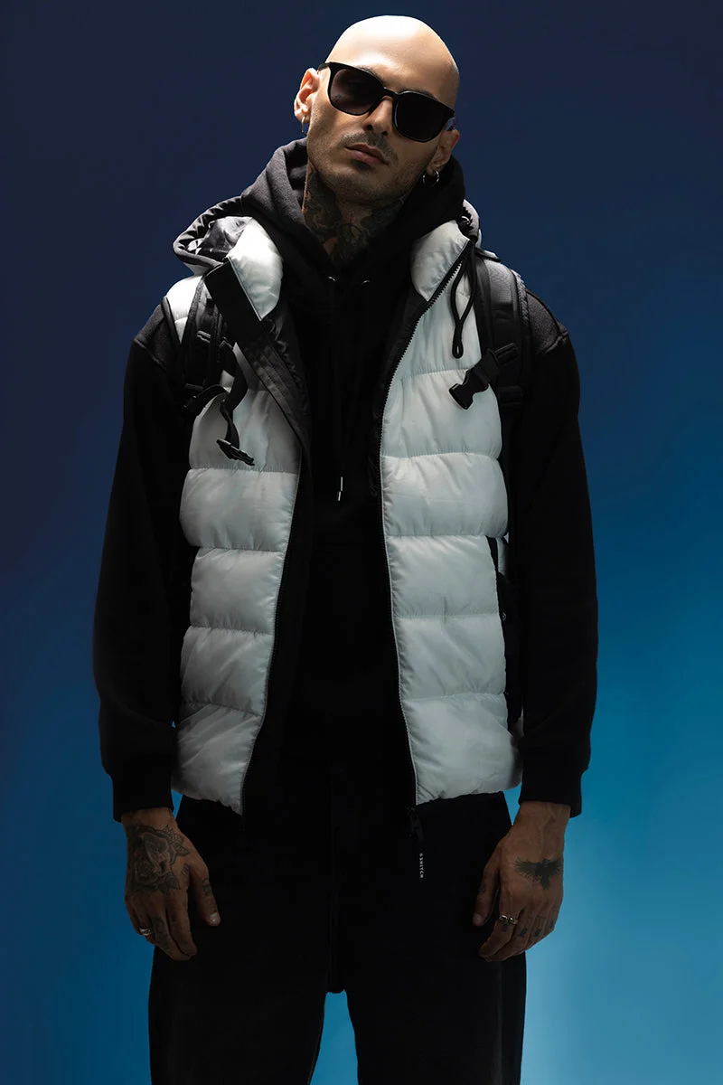 SNITCH White Puffer Sleeveless Detachable Hood Vest