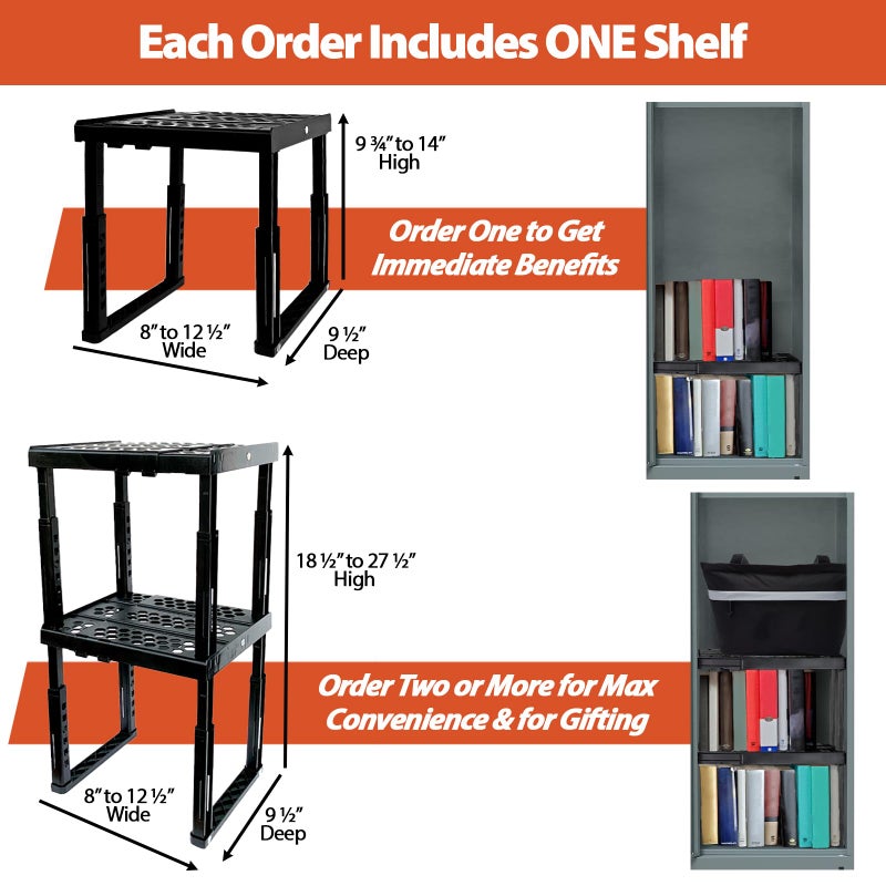 ABLinox Locker Organizer Shelfï¼Œ Adjustable Width and Height, Ideal Locker for School, Office, and Gym Lockers (Black 2 Pack) - Image 4