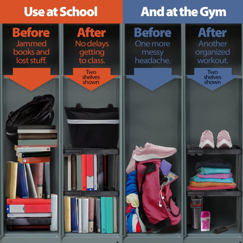 ABLinox Locker Organizer Shelfï¼Œ Adjustable Width and Height, Ideal Locker for School, Office, and Gym Lockers (Black 2 Pack) - Image 2