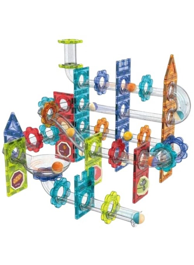 MAGIC MAGNETIC BLOCKS – 113 PCS Marble Run Set for Kids | Large Magnetic Building Blocks Educational STEM Toy | 3D Construction Set with Rolling Marbles, Transparent Colorful Tiles, Strong Magnets, - Image 1