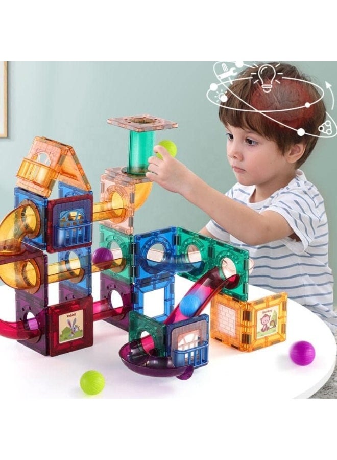MAGIC MAGNETIC BLOCKS – 113 PCS Marble Run Set for Kids | Large Magnetic Building Blocks Educational STEM Toy | 3D Construction Set with Rolling Marbles, Transparent Colorful Tiles, Strong Magnets, - Image 2