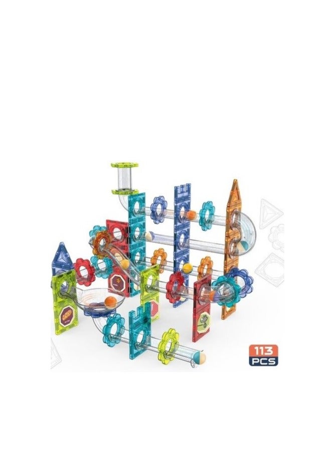 MAGIC MAGNETIC BLOCKS – 113 PCS Marble Run Set for Kids | Large Magnetic Building Blocks Educational STEM Toy | 3D Construction Set with Rolling Marbles, Transparent Colorful Tiles, Strong Magnets, - Image 4