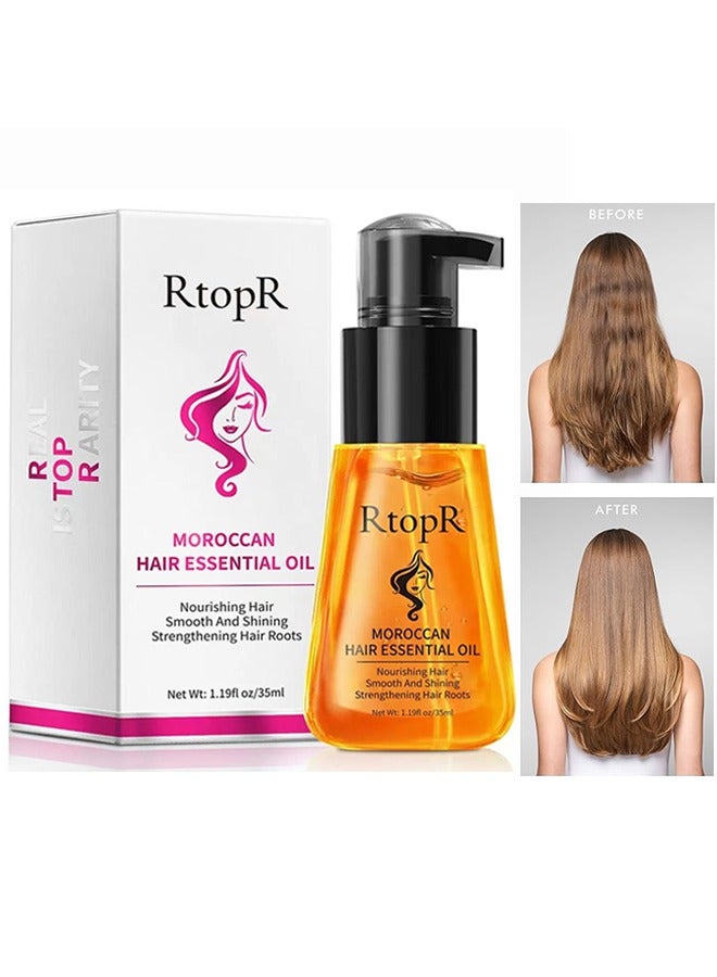RtopR Moroccan Hair Essential Oil  Repair and Strengthen Damaged Hair Roots, No Shampoo Hair Mask, Moisturize Hair Care Essence - 35ML - Image 1
