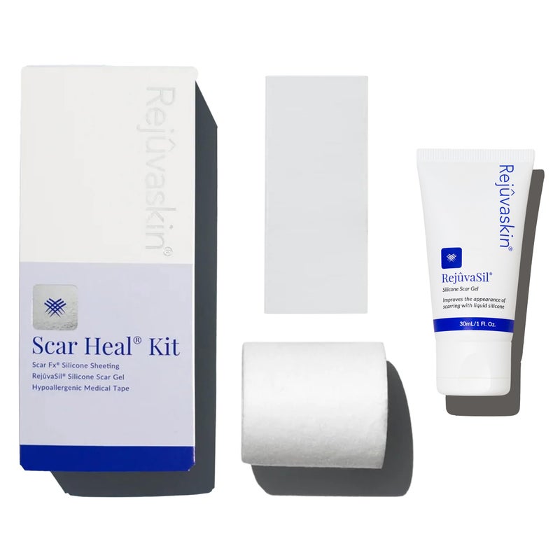 Rejuvaskin Scar Heal Kit for Small Scars, Soften, Flatten, Reduce and Recover, Silicone Sheeting, RejuvaSil Gel & Medical Tape, 1.5" x 3" - Image 1