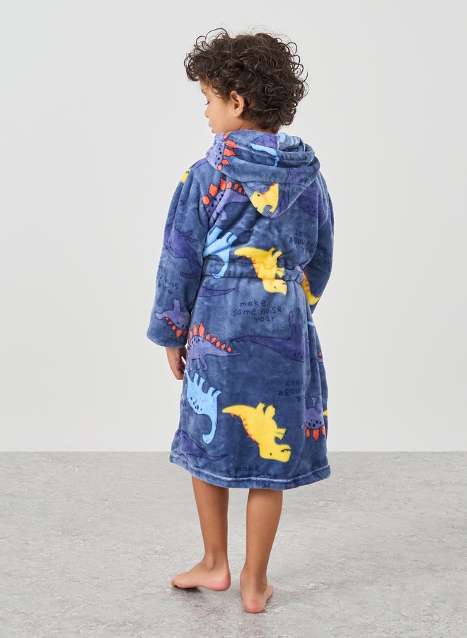 ستايلي روب حمام بغطاء رأس بطبعة ديناصور للأولاد مع جيوب - Image 4