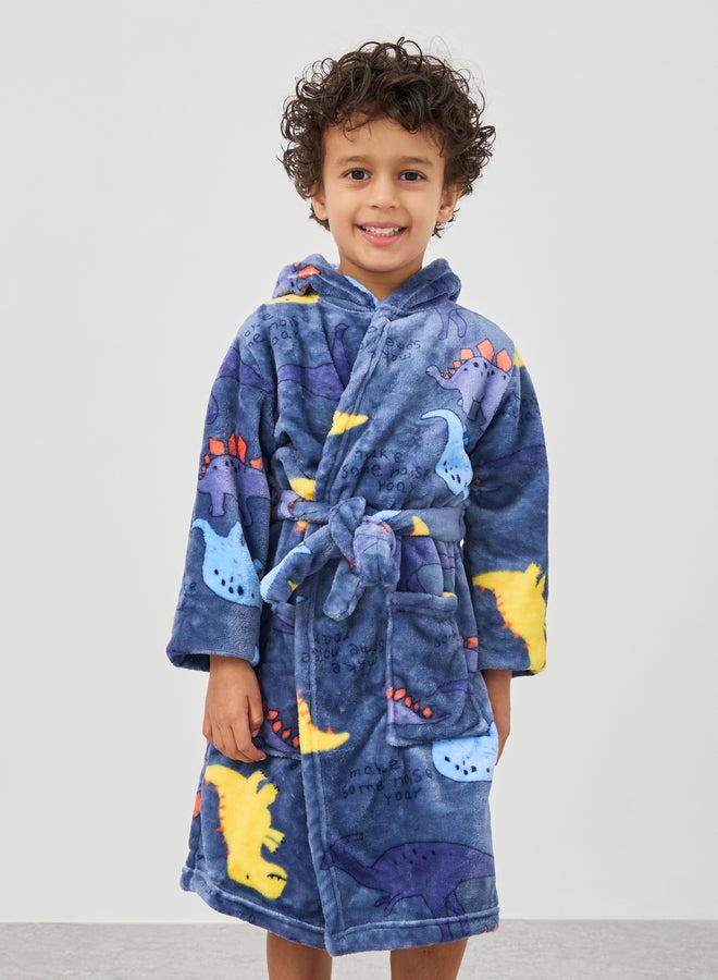 ستايلي روب حمام بغطاء رأس بطبعة ديناصور للأولاد مع جيوب - Image 2