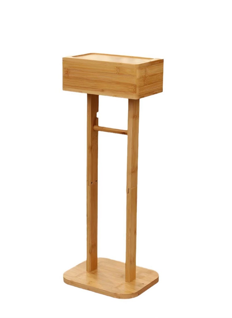 Sharpdo Multifunctional Rotatable Multi-Layer Toilet Paper Holder, Floor-Standing Solid Wood Roll Holder 14.6*24.2*64.7CM - Image 1