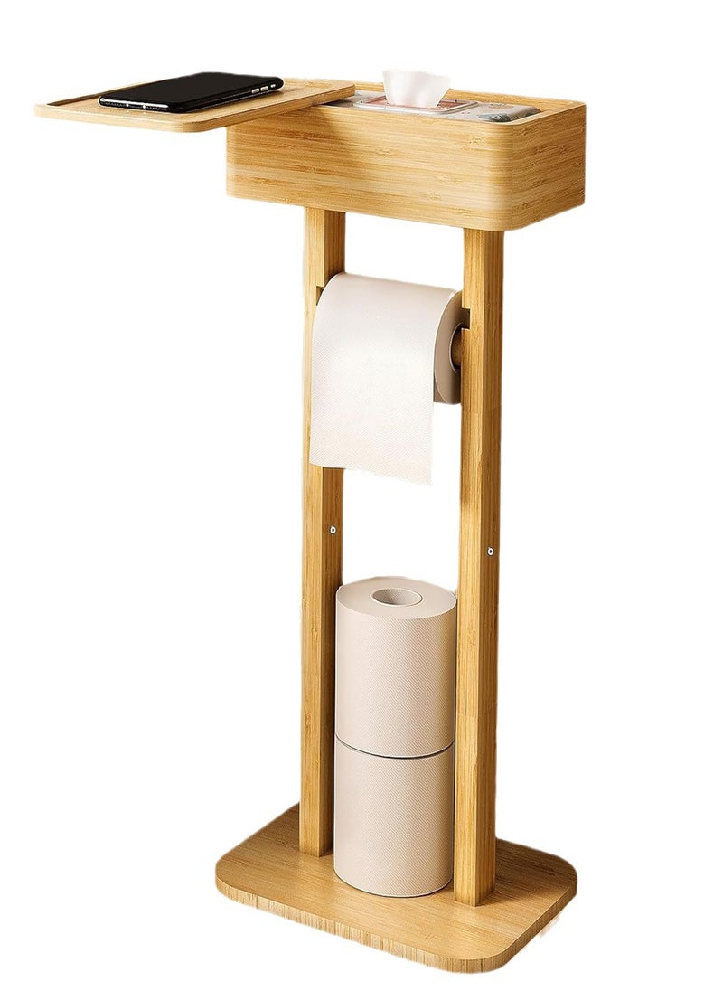 Sharpdo Multifunctional Rotatable Multi-Layer Toilet Paper Holder, Floor-Standing Solid Wood Roll Holder 14.6*24.2*64.7CM - Image 2