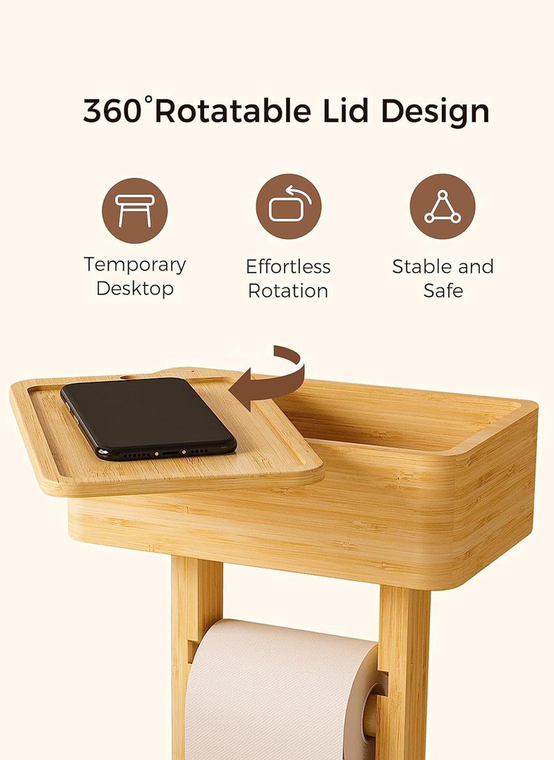 Sharpdo Multifunctional Rotatable Multi-Layer Toilet Paper Holder, Floor-Standing Solid Wood Roll Holder 14.6*24.2*64.7CM - Image 4