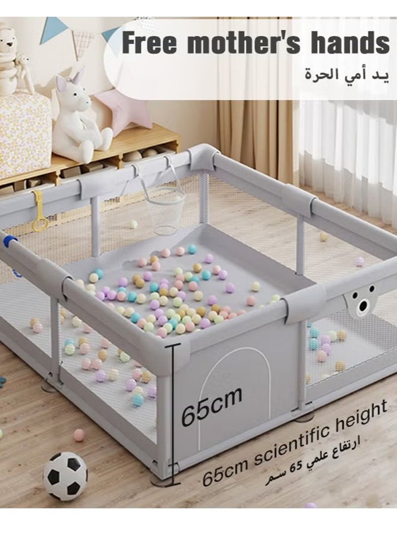 Gonice Baby Playpen Fence With Playmat, Infant Indoor And Outdoor Kids Activity Center With 50 Pieces Ocean Balls, 3 Toys, 120x150 cm  - Image 2