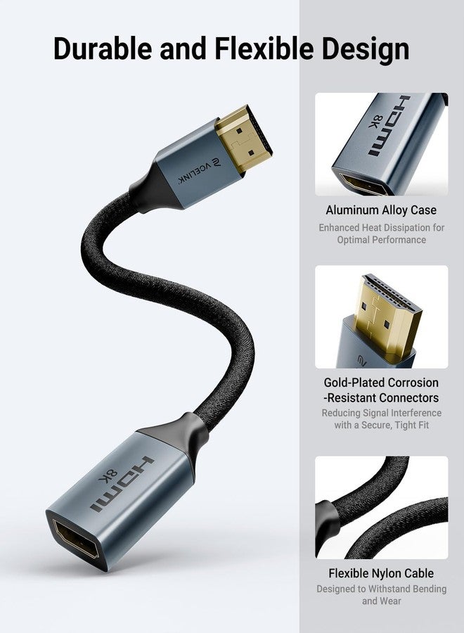VCELINK 8K Short HDMI Extender Cable 0.6 FT Male to Female, HDMI Extension Cable Support 8K@60Hz, 4K@120Hz/144Hz, HDCP 2.2/2.3, Compatible with Roku TV Stick, HDTV, Game Console, Laptop, 1 Pack - Image 4