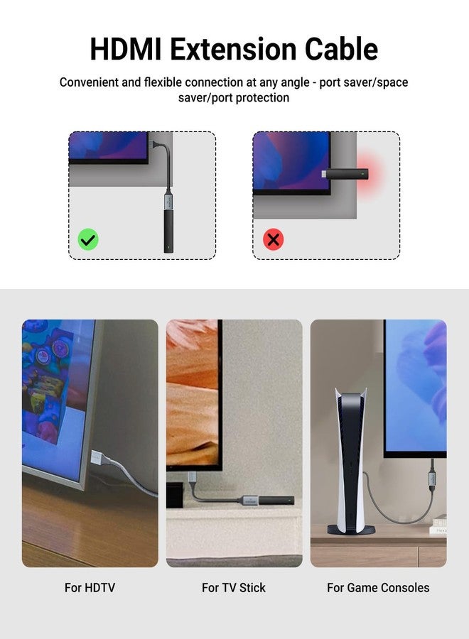 VCELINK 8K Short HDMI Extender Cable 0.6 FT Male to Female, HDMI Extension Cable Support 8K@60Hz, 4K@120Hz/144Hz, HDCP 2.2/2.3, Compatible with Roku TV Stick, HDTV, Game Console, Laptop, 1 Pack - Image 2