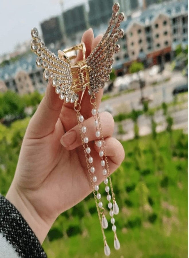 مشبك شعر كوري أنيق على شكل فراشة مزين باللؤلؤ | إكسسوارات شعر مزينة باللؤلؤ | مشبك شعر نسائي على شكل فراشة مزين بالأحجار (حجر) - Image 4