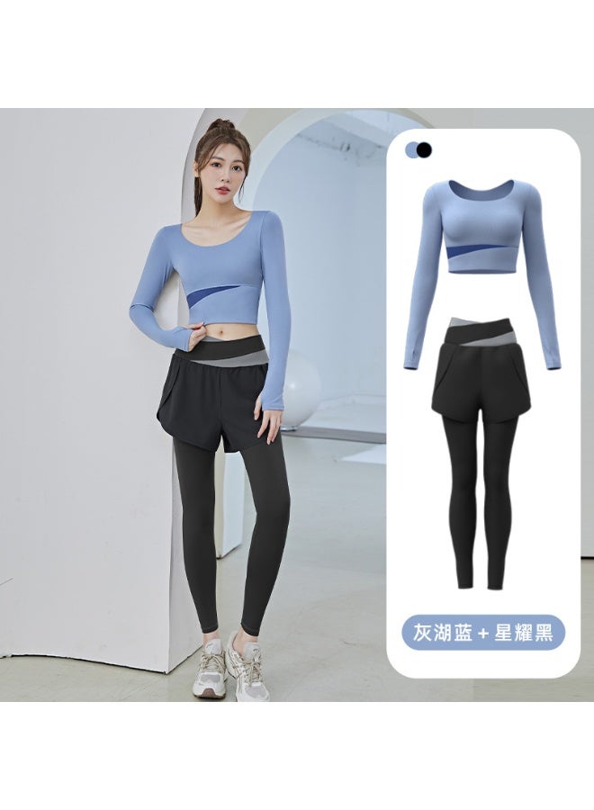 Color Block Yoga Set - Seamless Slim-Fit Workout Outfit with Quick-Dry Fabric - Image 1