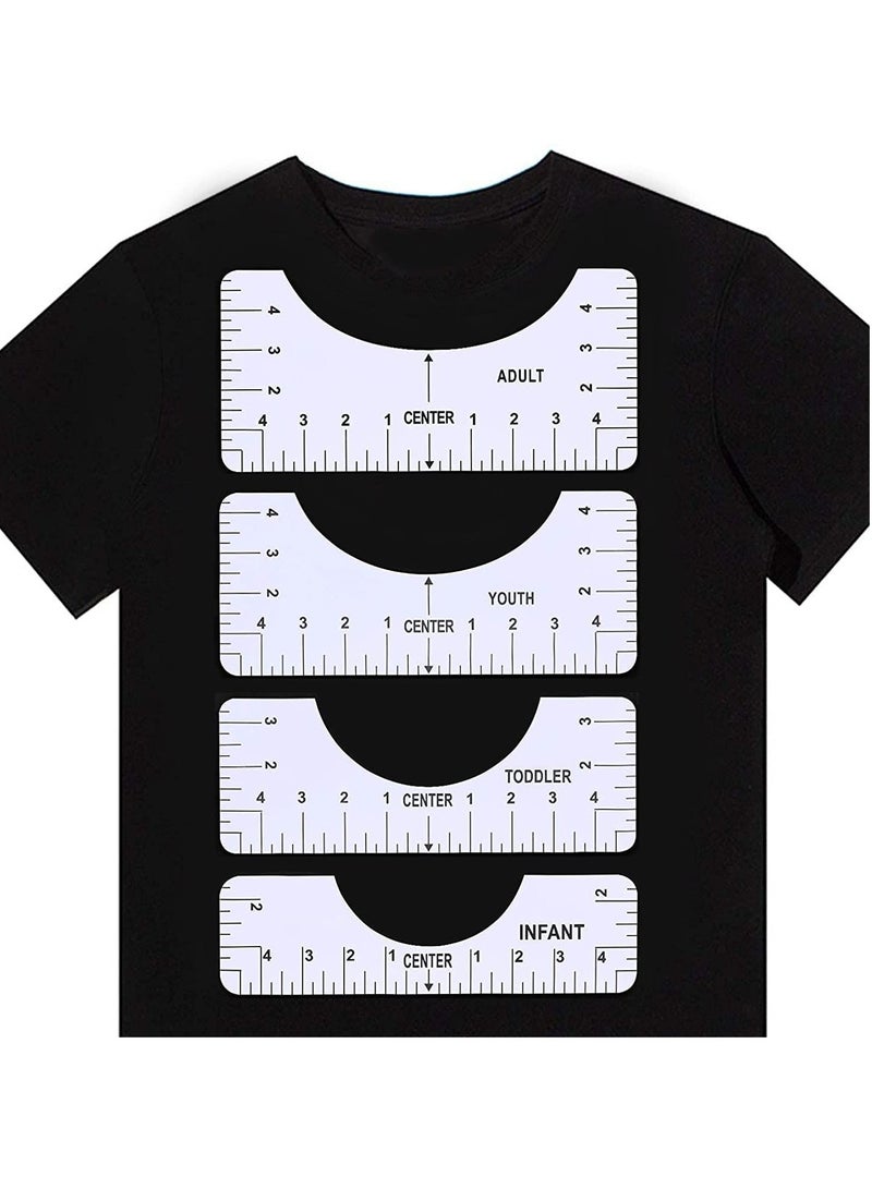 Tshirt Ruler T Shirt Alignment Tool Acrylic T-Shirt Ruler Guide to Center Designs for Vinyl and HTV Alignment Tool (Style B- 4PCS)  - Image 1