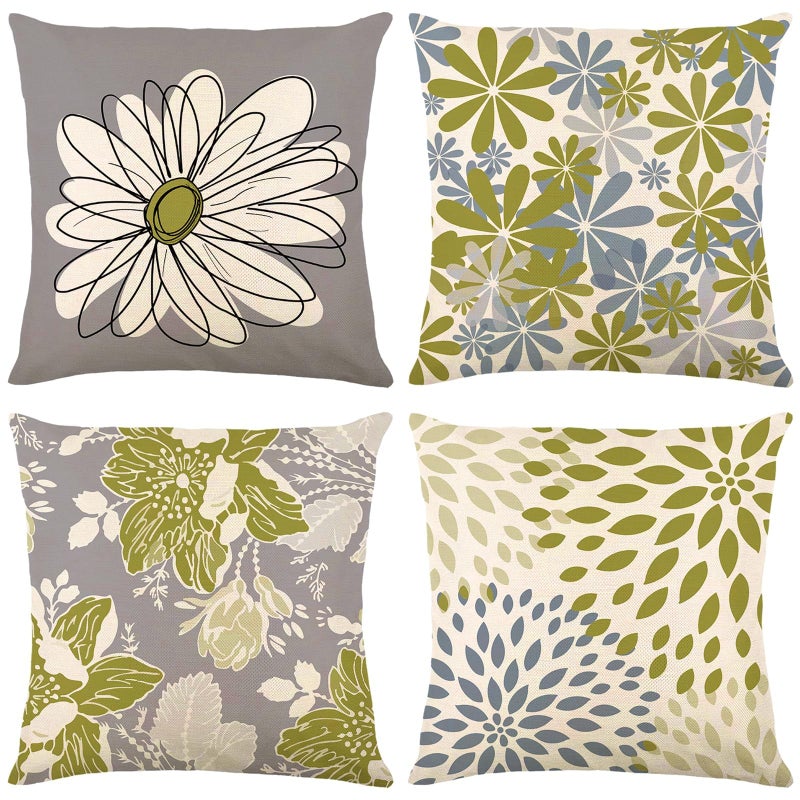 Baidast Orange Decorative Throw Pillow Covers 18x18 Set of 4, Burnt Orange and Grey Modern Daisy Floral Pillows Linen Pillow Covers for Couch Sofa Living Room - Image 1