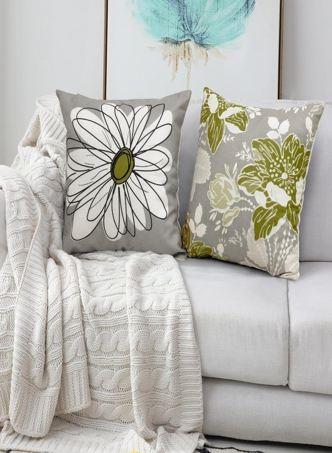 Baidast Orange Decorative Throw Pillow Covers 18x18 Set of 4, Burnt Orange and Grey Modern Daisy Floral Pillows Linen Pillow Covers for Couch Sofa Living Room - Image 5