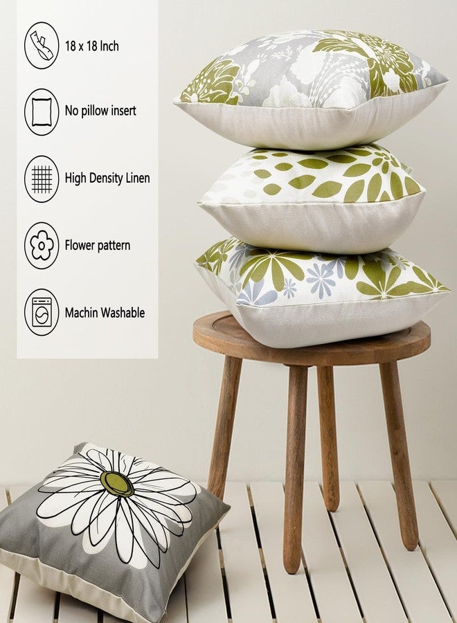 Baidast Orange Decorative Throw Pillow Covers 18x18 Set of 4, Burnt Orange and Grey Modern Daisy Floral Pillows Linen Pillow Covers for Couch Sofa Living Room - Image 3