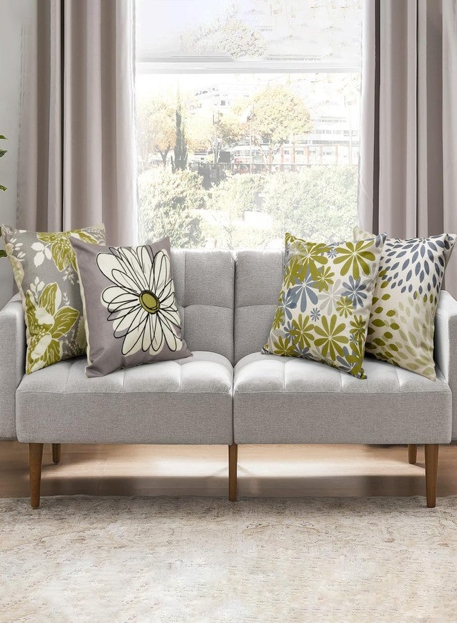 Baidast Orange Decorative Throw Pillow Covers 18x18 Set of 4, Burnt Orange and Grey Modern Daisy Floral Pillows Linen Pillow Covers for Couch Sofa Living Room - Image 2