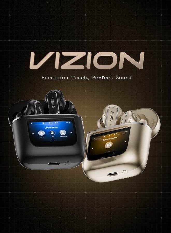 Faster Vizion Wireless Earbuds, Bluetooth 5.4 with ENC, Smart Touch Screen Case, 35H Playtime, Hi-Fi Stereo Sound, Built-in Equalizer, Type-C Fast Charge, IPX4 Waterproof, Find My Earbuds, 500mAh Charging Case, Metallic Gold - Image 5