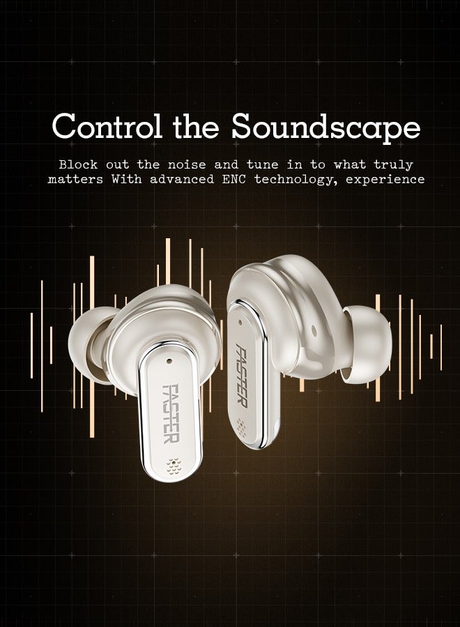 Faster Vizion Wireless Earbuds, Bluetooth 5.4 with ENC, Smart Touch Screen Case, 35H Playtime, Hi-Fi Stereo Sound, Built-in Equalizer, Type-C Fast Charge, IPX4 Waterproof, Find My Earbuds, 500mAh Charging Case, Metallic Gold - Image 4