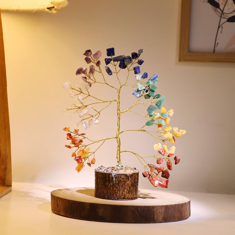 9Dzine Healing Crystal Tree for Home Decor Items 100 Beads Feng Shui Gemstone Tree for Decorative Items for Home Study Table Living Room Gifts for Women Men