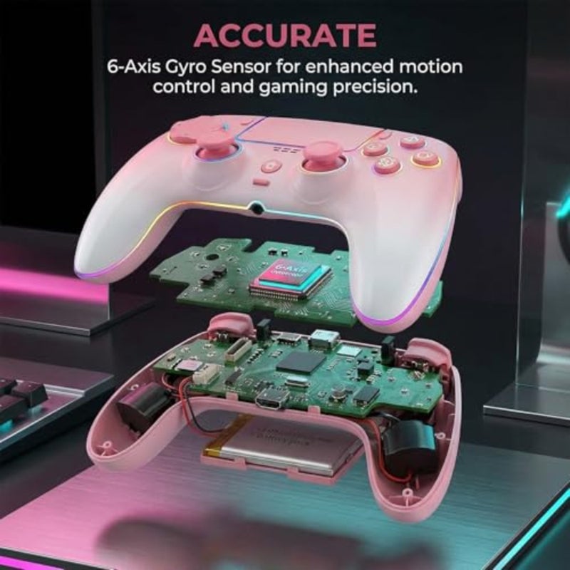 Wireless Gaming Controller with Hall Effect Joysticks No Drift Compatible with PS5 Pro, PlayStation-5, PS4, PC and Steam Deck Programmable Back Paddles, Turbo, RGB Lighting and Motion Control - Image 4