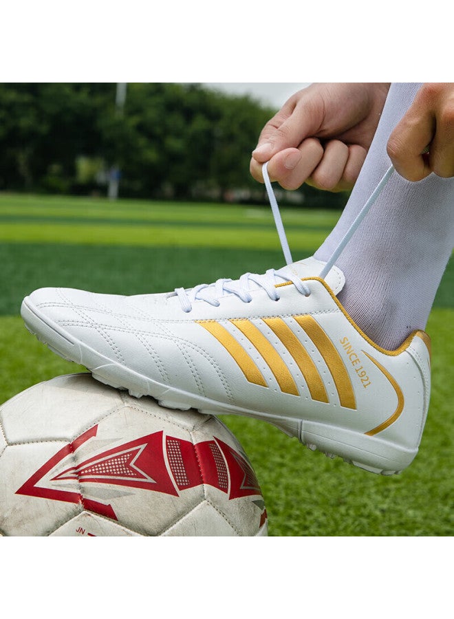 Double Star Eight Shuangxing Soccer Shoes, Tf Turf Cleats, Short Studs, Ag, For Men And Women, Adults, Teenagers, High School And College Students, Leather Upper, Football Training And Match Shoes, Artificial Turf, 95588, White And Gold, Size 42 - Image 4
