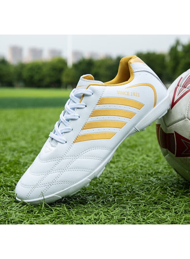 Double Star Eight Shuangxing Soccer Shoes, Tf Turf Cleats, Short Studs, Ag, For Men And Women, Adults, Teenagers, High School And College Students, Leather Upper, Football Training And Match Shoes, Artificial Turf, 95588, White And Gold, Size 42 - Image 3