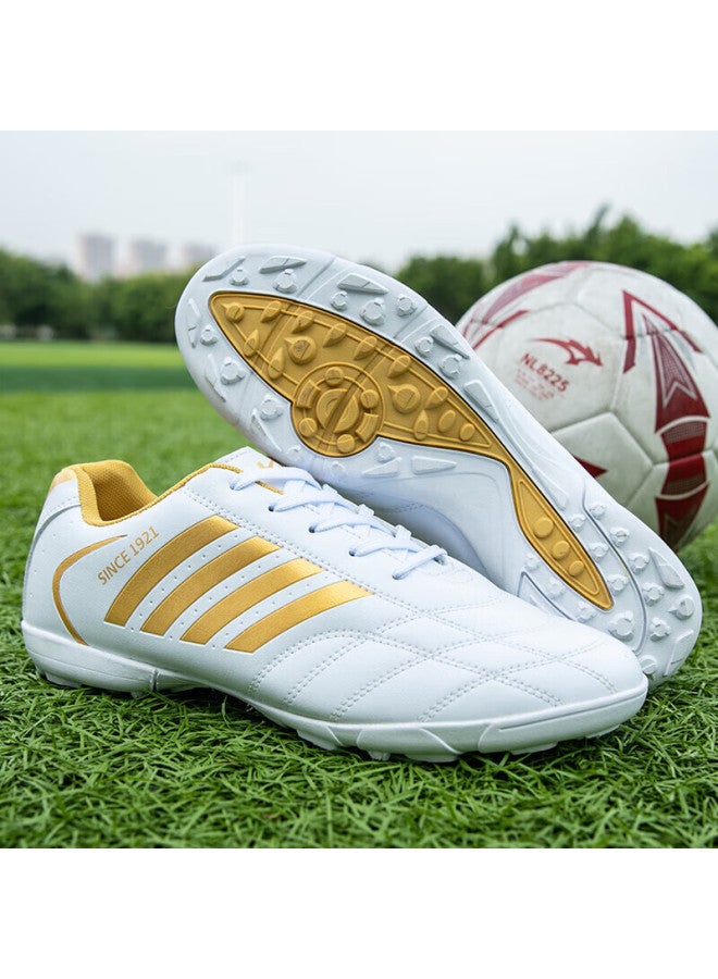 Double Star Eight Shuangxing Soccer Shoes, Tf Turf Cleats, Short Studs, Ag, For Men And Women, Adults, Teenagers, High School And College Students, Leather Upper, Football Training And Match Shoes, Artificial Turf, 95588, White And Gold, Size 42 - Image 2