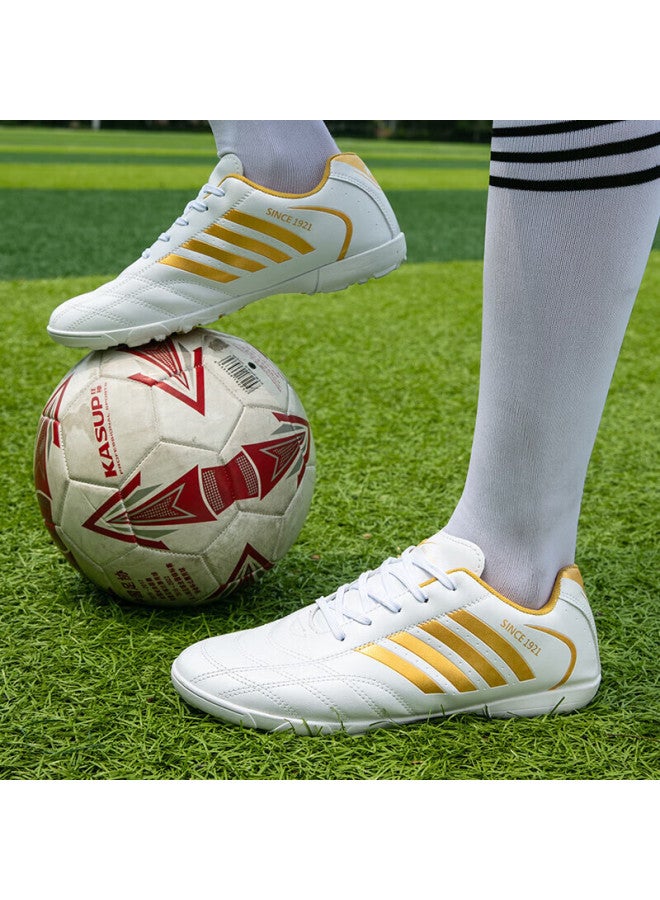 Double Star Eight Shuangxing Soccer Shoes, Tf Turf Cleats, Short Studs, Ag, For Men And Women, Adults, Teenagers, High School And College Students, Leather Upper, Football Training And Match Shoes, Artificial Turf, 95588, White And Gold, Size 42 - Image 5