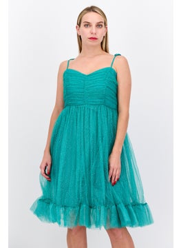 Collective The Label Women Petite Textured Party Mini Dress, Green  - Image 1