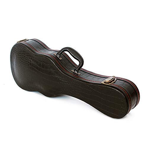 Roaring Iron Ukulele Hard Case, Concert Ukulele Case - 23/24 Inch Crocodile Pattern Leather Bulge Surface with Plush Interior (Black) - Image 2