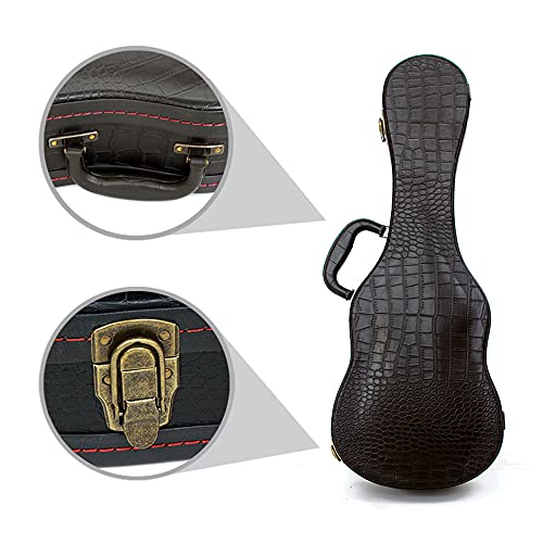 Roaring Iron Ukulele Hard Case, Concert Ukulele Case - 23/24 Inch Crocodile Pattern Leather Bulge Surface with Plush Interior (Black) - Image 4