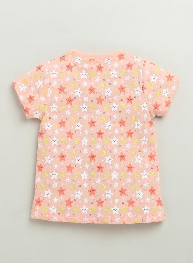 BUMZEE طقم تيشيرت وشورت قطني للبنات من بامزي، نصف كم، لون خوخي وكحلي - مقاس 12-18 شهرًا (Peb10470D-pch) - Image 3