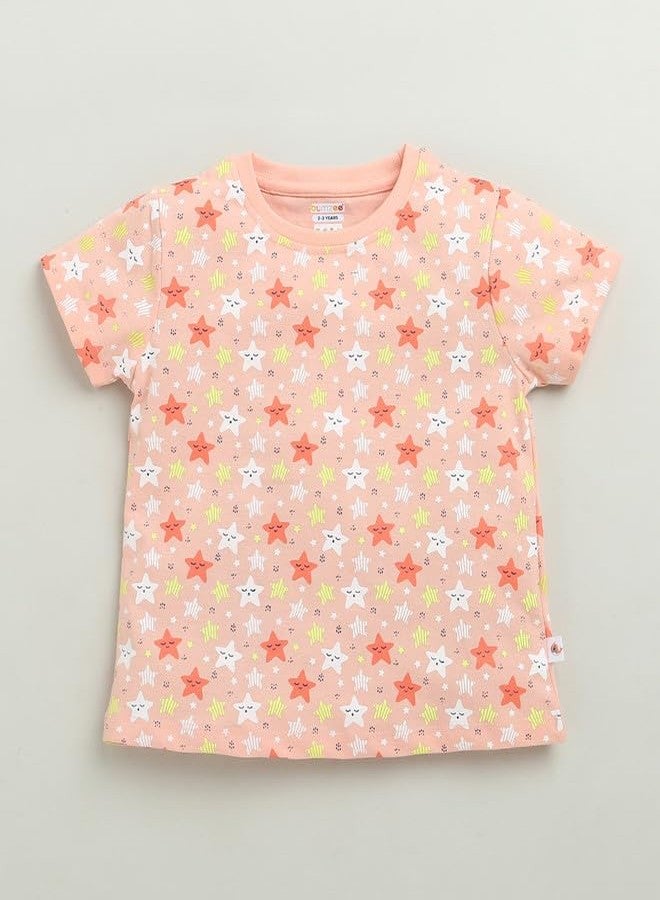 BUMZEE طقم تيشيرت وشورت قطني للبنات من بامزي، نصف كم، لون خوخي وكحلي - مقاس 12-18 شهرًا (Peb10470D-pch) - Image 2