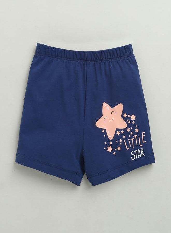 BUMZEE طقم تيشيرت وشورت قطني للبنات من بامزي، نصف كم، لون خوخي وكحلي - مقاس 12-18 شهرًا (Peb10470D-pch) - Image 4