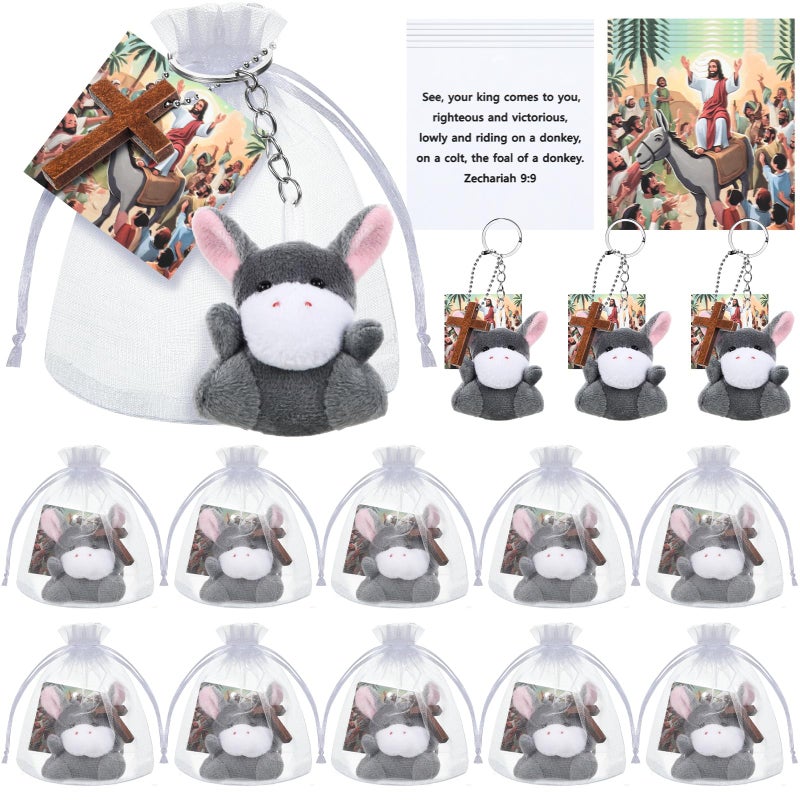 Silipull 12 Sets of Mini Donkey Plush Religious Nativity Stuffed Animal Jesus Christian Gifts Donkey Keychain for Christening Easter - Image 3