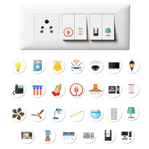 True Flair Trueflair Stickers for Switch Board for Home Wall Switches, Contain All Common Switch Stickers (Transparent Colorful 2) - Image 1