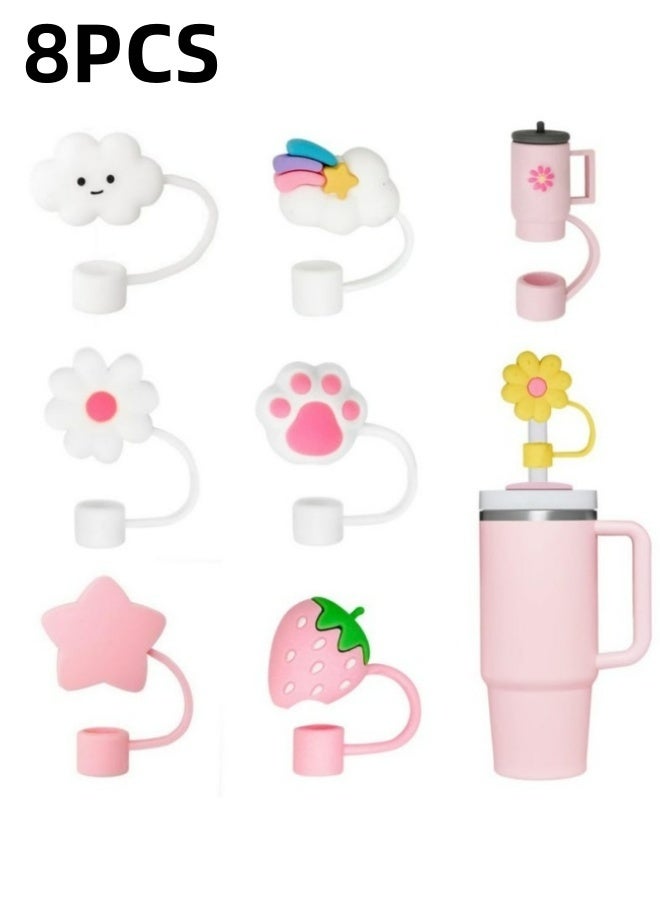 8 Piece Silicone Straw Covers For Stanley Cup 40oz 30oz 10mm Dust Proof Reusable Multicolour Toppers For Quencher H2.0 Home Office Travel - Image 1